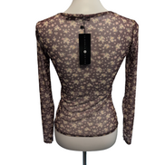 Haut Daisy Street Femme 36 S Mesh Résille Fleuri Marron Bordeaux Manches Longues