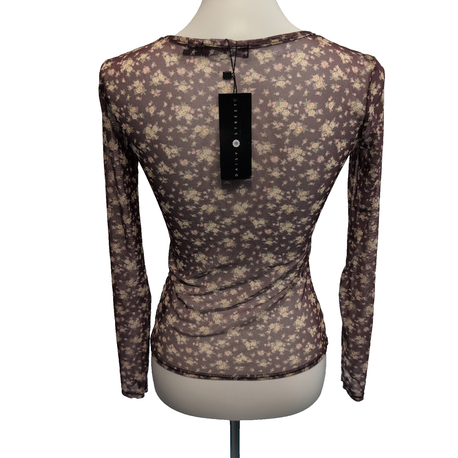 Haut Daisy Street Femme 36 S Mesh Résille Fleuri Marron Bordeaux Manches Longues