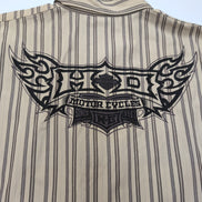 Chemise Harley Davidson XL Beige Rayures Brodée Dos Moto USA