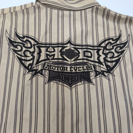 Chemise Harley Davidson XL Beige Rayures Brodée Dos Moto USA