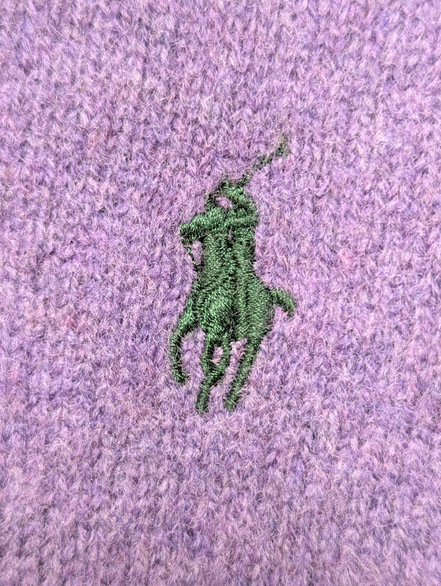 Pull POLO RALPH LAUREN Col V 100% Laine Violet Logo Vert Taille M / L