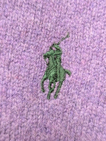 Pull POLO RALPH LAUREN Col V 100% Laine Violet Logo Vert Taille M / L