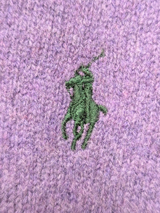 Pull POLO RALPH LAUREN Col V 100% Laine Violet Logo Vert Taille M / L