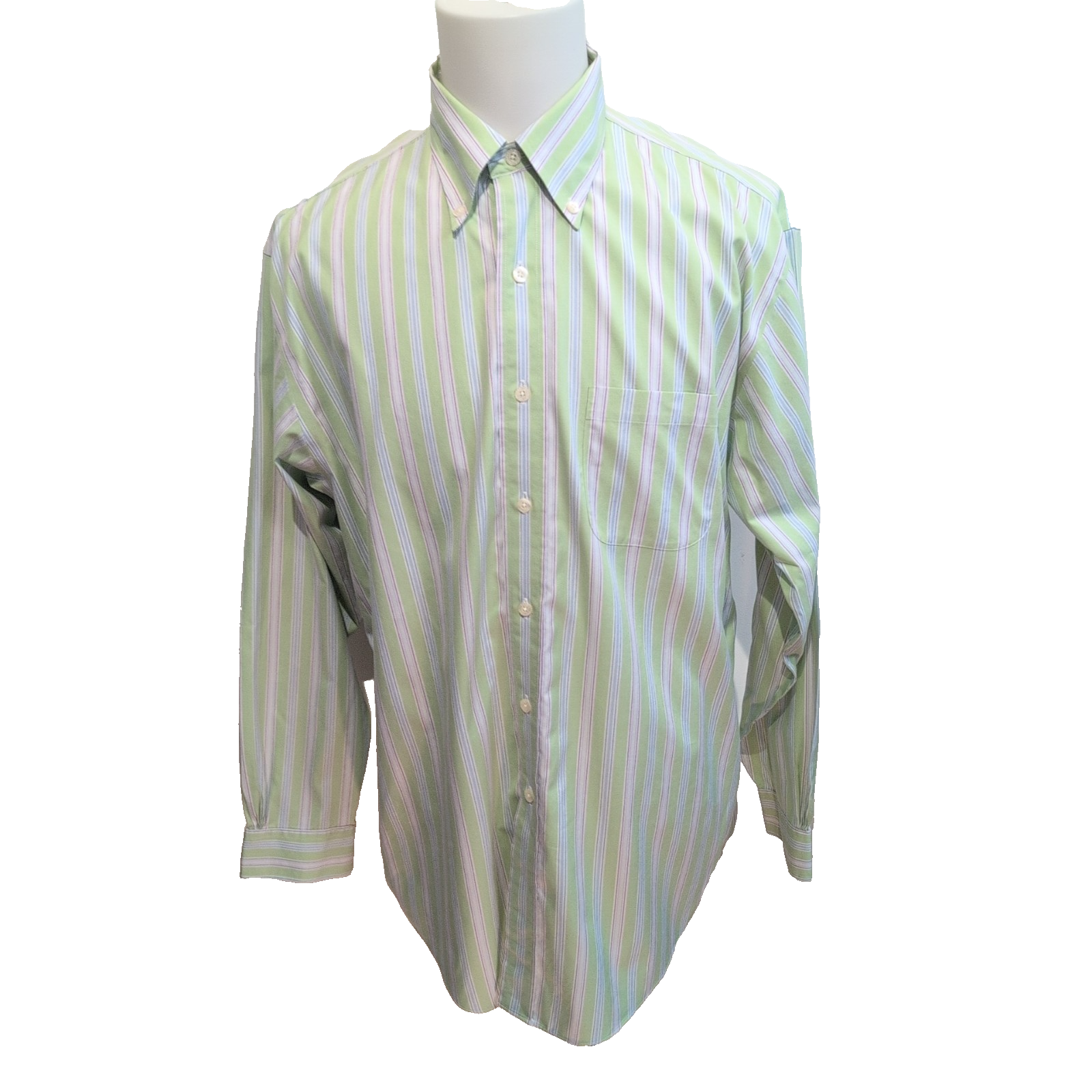 Chemise Brooks Brothers Vintage L Non Iron Neuve Vert Rayures manches longues