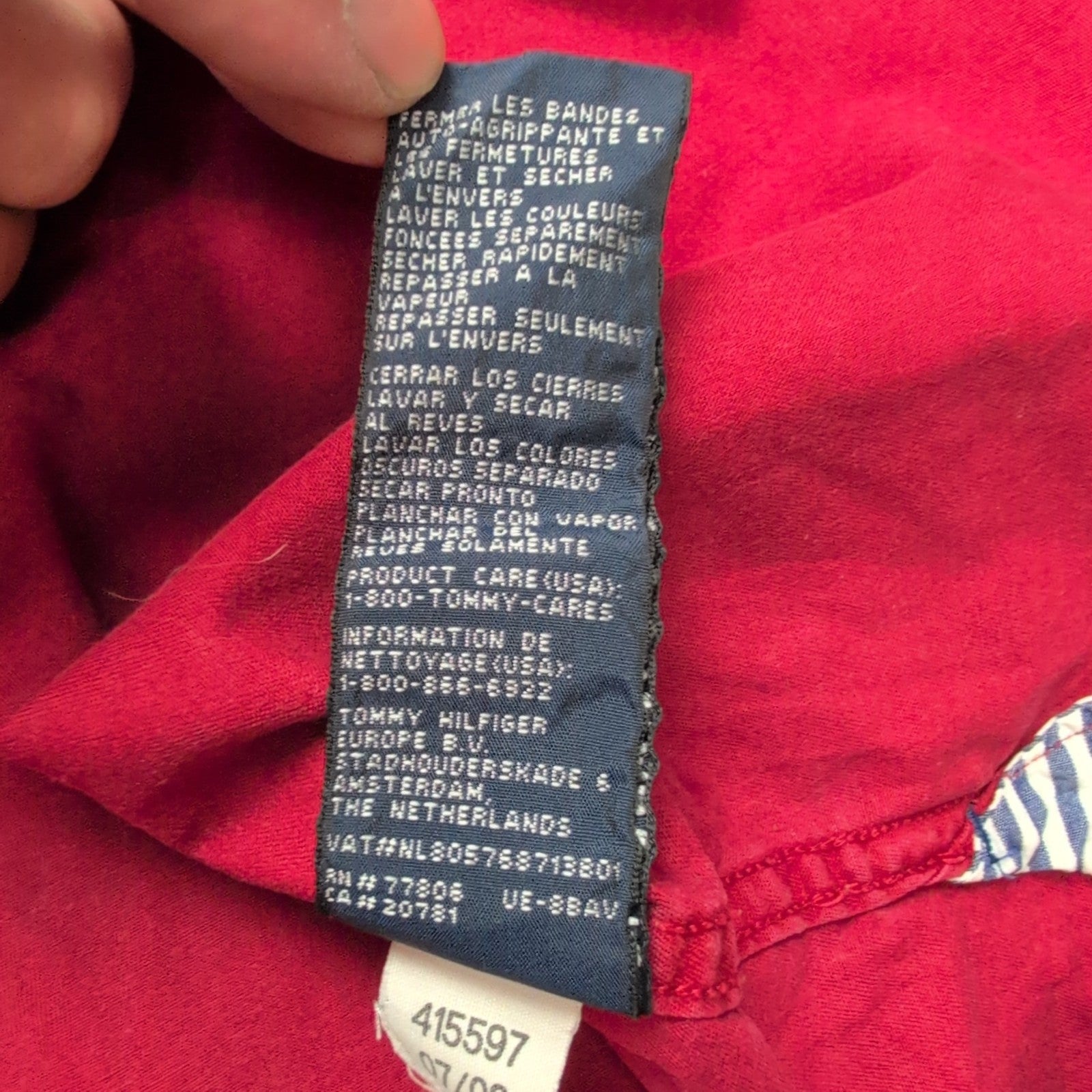 Chemise Tommy Hilfiger Rouge XLTG Made in Laos Logo Brodé Coton Poche