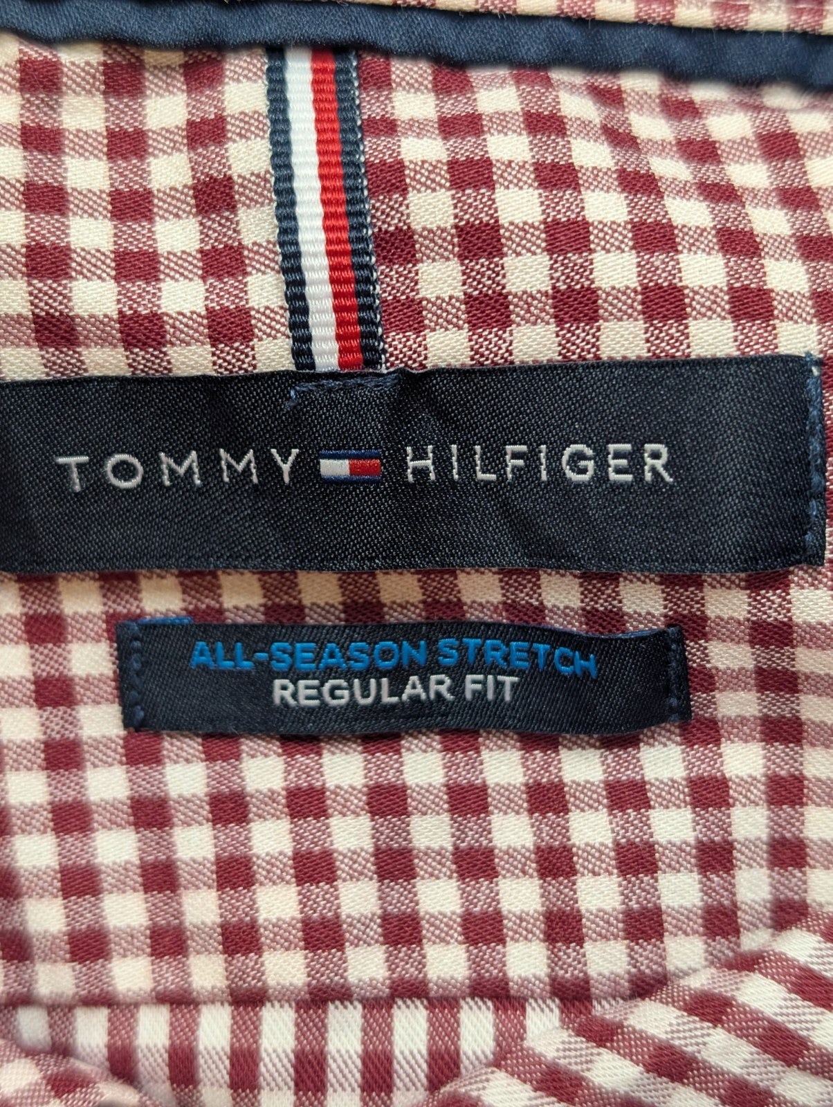 CHEMISE TOMMY HILFIGER L XL Bordeaux Carreaux Stretch Regular Fit
