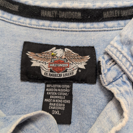 Chemise Harley Davidson 3XL jean denim bleu manches courtes 2 poches