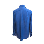 Chemise Lauren Ralph Lauren Femme S Soie Bleu Logo Écusson Doré Poche