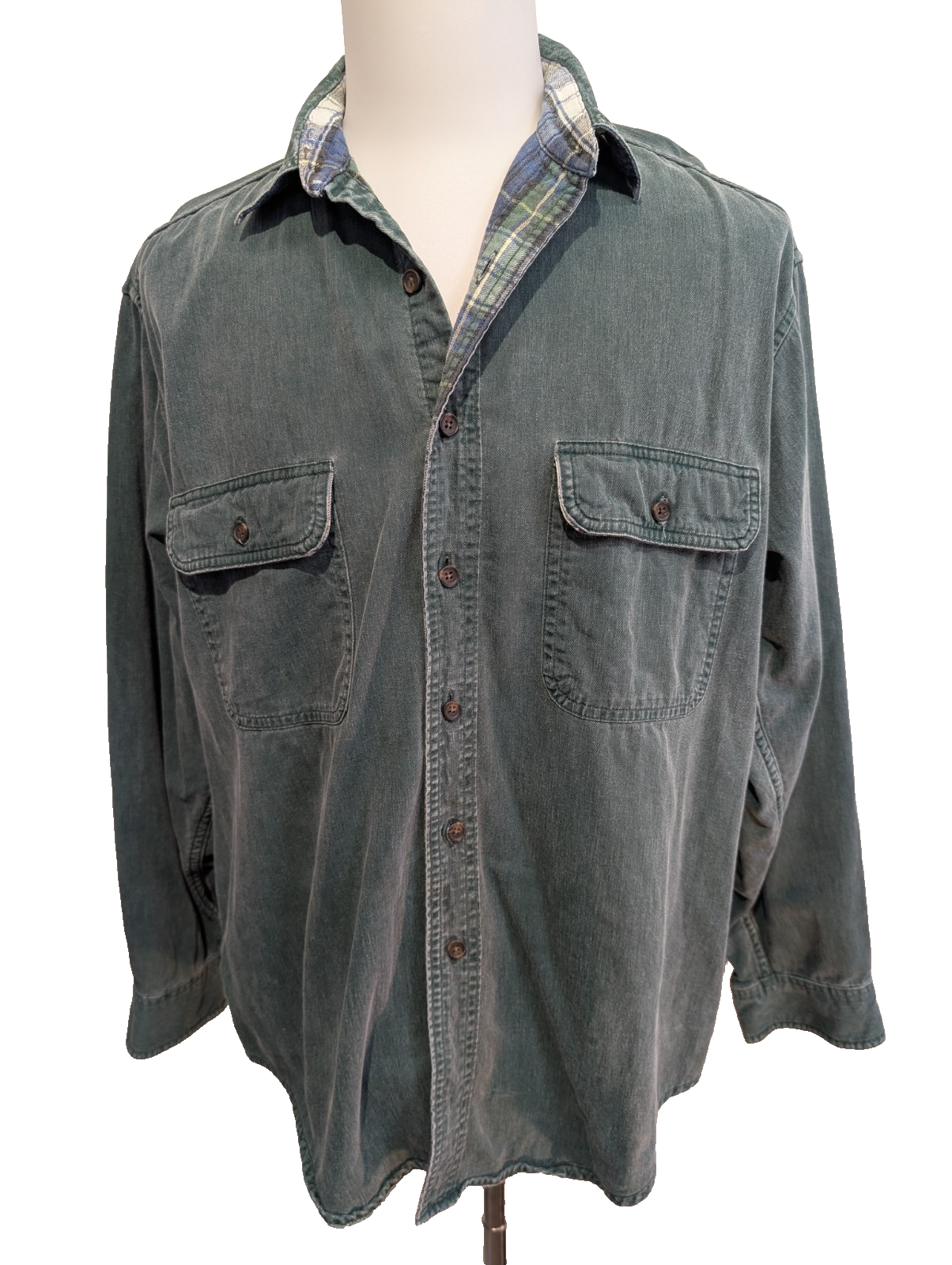 Chemise Surchemise L.L.Bean T.L Doublée Flanelle Toile/Jean Vert Vtg
