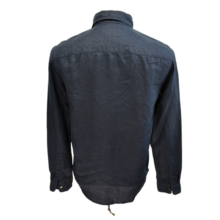 Chemise Club Monaco 100% Lin Bleu Marine Slim Fit Manches Longues Taille S