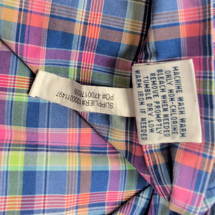Chemise Ralph Lauren M Rose Bleu Carreaux Shirt Button Down Logo Fluo Coton