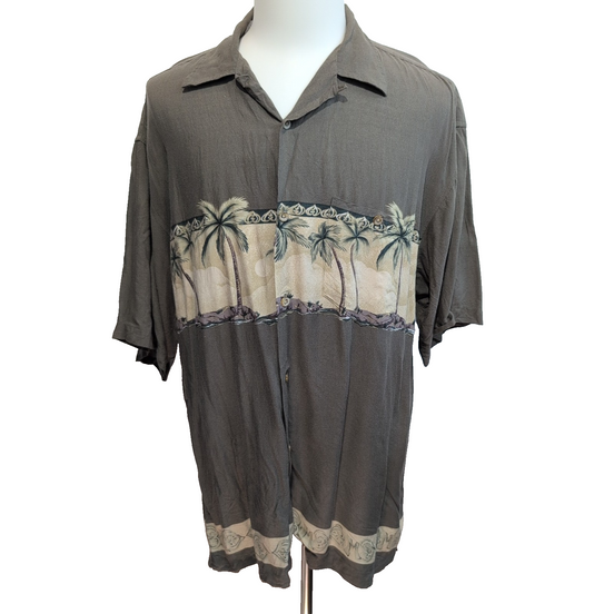 Chemise Hawaïenne Bamboo Cay Rayonne Kaki Palmier XL