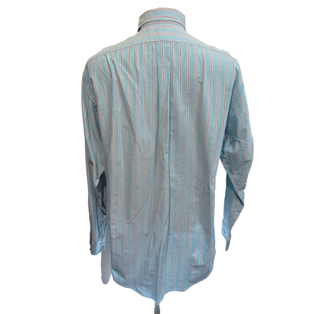 Chemise Ralph Lauren à rayures turquoise logo marron classic fit taille L / XL