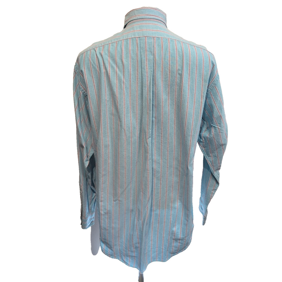 Chemise Ralph Lauren à rayures turquoise logo marron classic fit taille L / XL