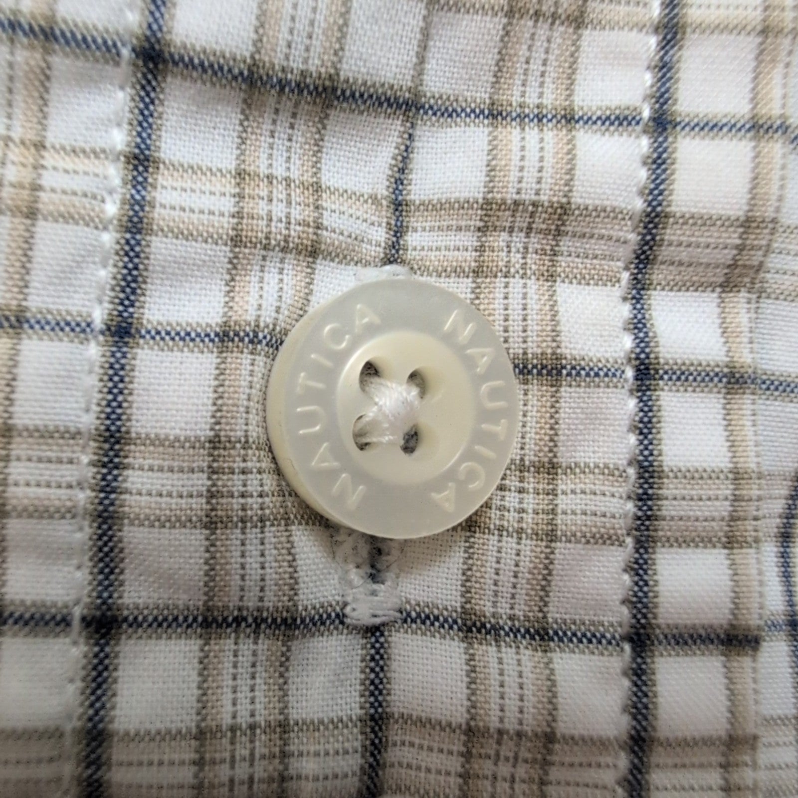 Chemise Nautica M Crème à Carreaux 100% Coton Manches Courtes