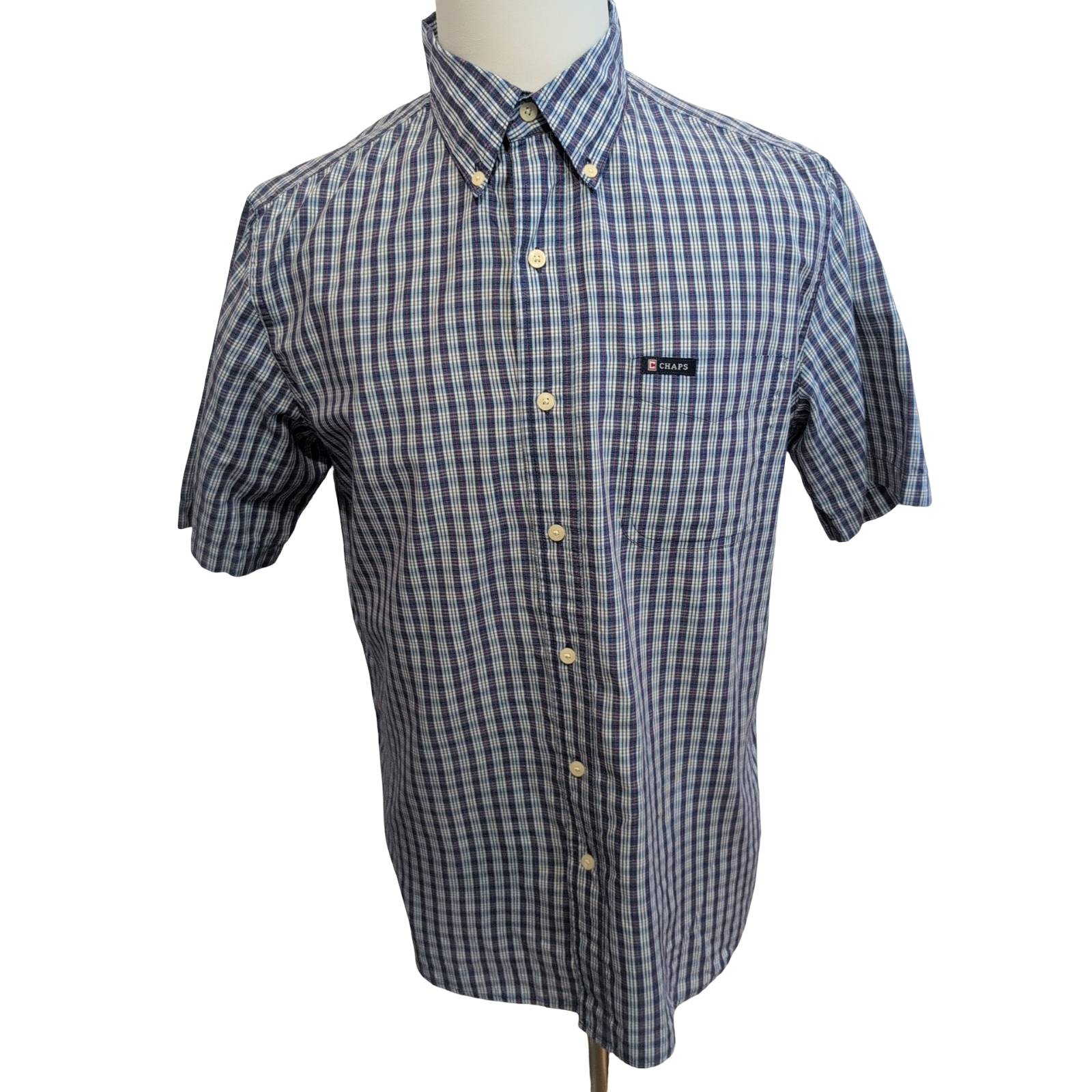 Chemise Chaps modèle Easy Care carreaux bleu et rouge poche M