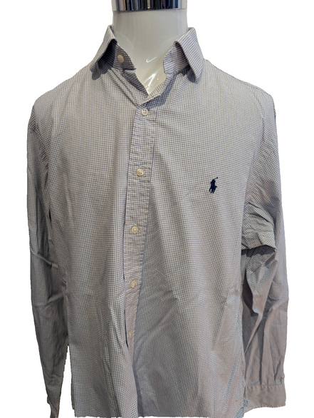 Chemise Polo Ralph Lauren Shirt XL Carreaux Bleu Blanc Col Classique Coton