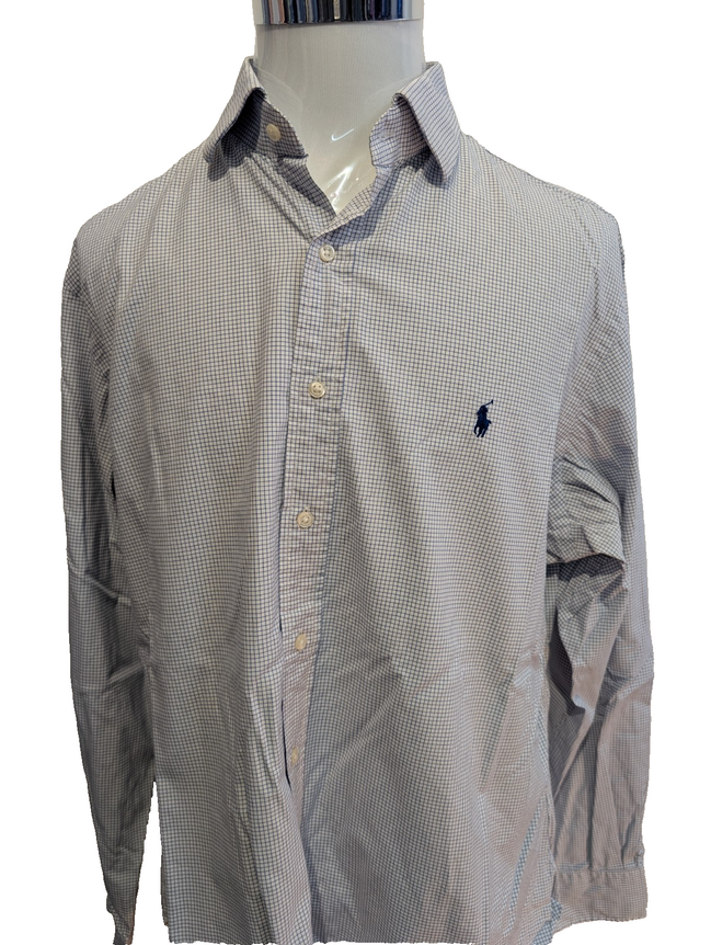 Chemise Polo Ralph Lauren Shirt XL Carreaux Bleu Blanc Col Classique Coton