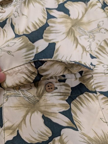 Chemise Hawaïenne TOMMY BAHAMA Beige & Vert Motifs Fleuris - Taille M