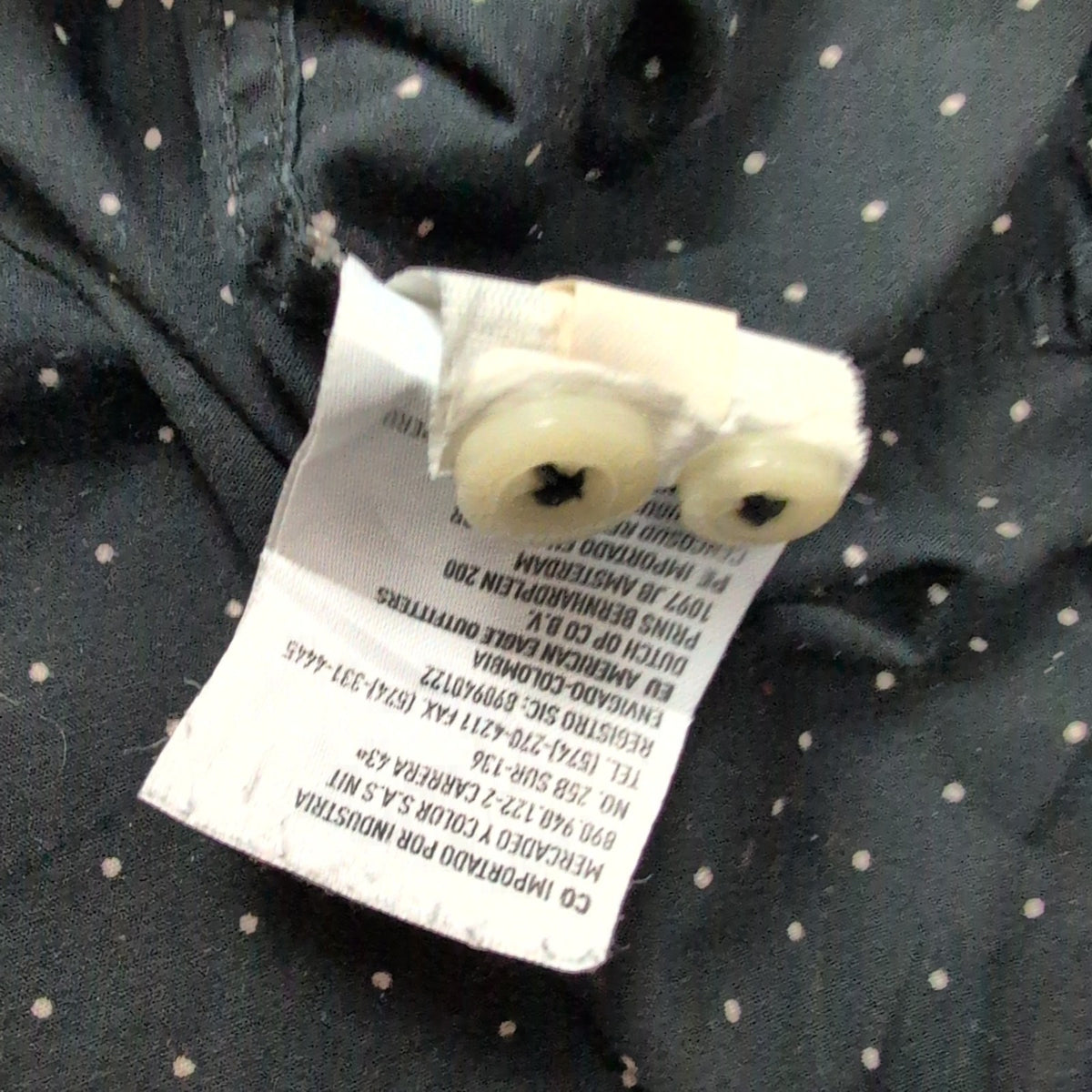 Chemise American Eagle L Noire Pois Blancs 100% Coton Poche Homme