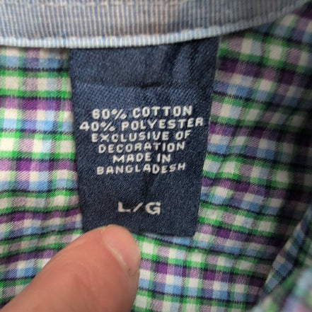 Chemise CHAPS violet et verte à carreaux manches courtes taille L #4e