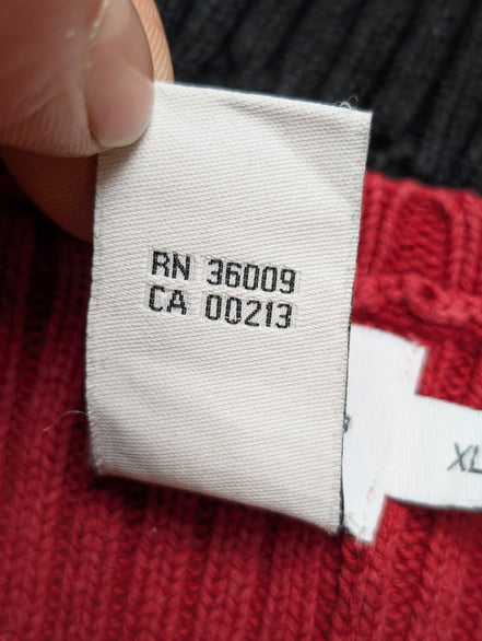 Pull Col Rond Calvin Klein Rouge & Bleu Marine Maille Gaufrée - Taille XL