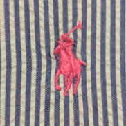 Chemise Ralph Lauren M Bleu Rayures Gauffrées Logo Rose manches courtes