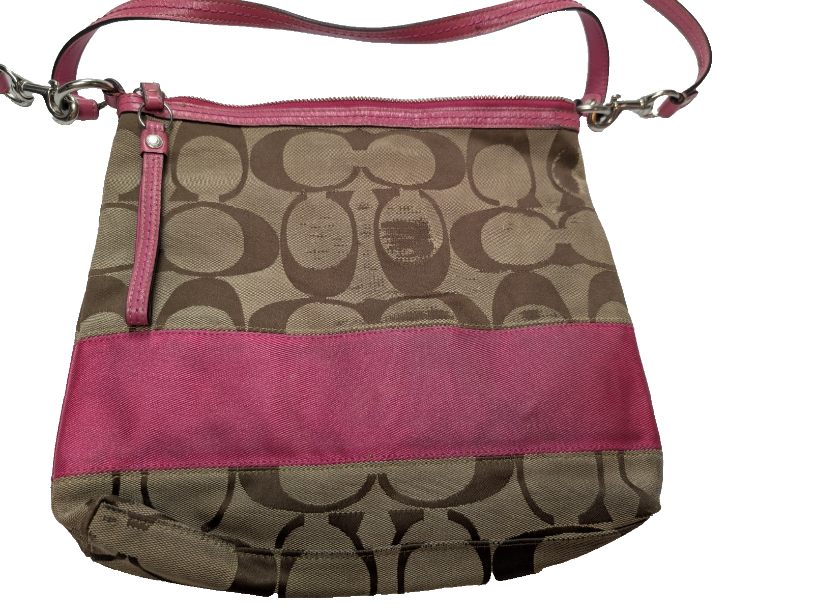 Sac Coach Signature Rose Fuchsia Toile Jacquard Bandoulière