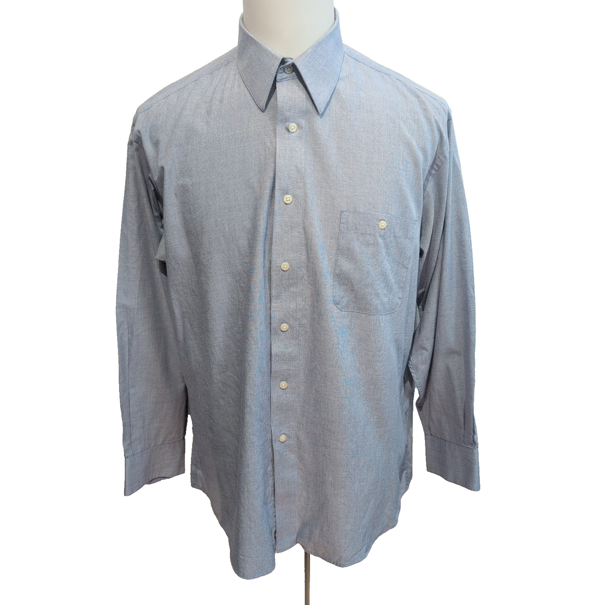Chemise Pierre Cardin L/XL Bleu 60% Coton Poche Boutonnée Vtg Manches longues