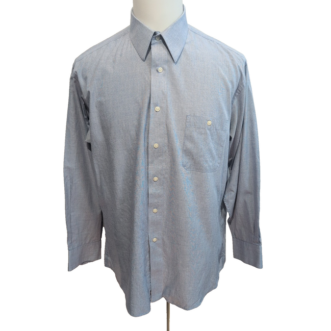 Chemise Pierre Cardin L/XL Bleu 60% Coton Poche Boutonnée Vtg Manches longues