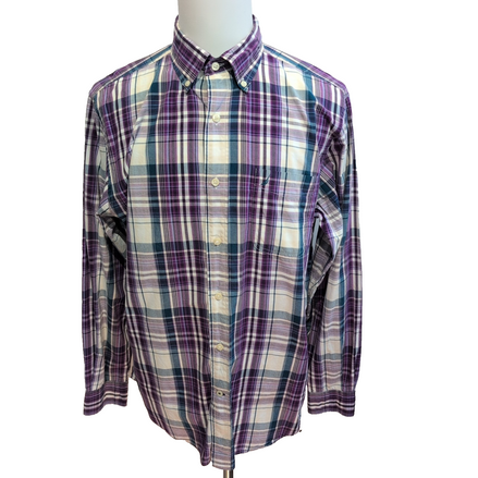 Chemise Nautica L Vert Violet Carreaux Coton Logo Brodé Poche manches longues
