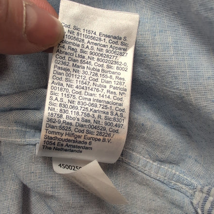 Chemise Tommy Hilfiger Homme Taille S Bleu Clair Lin Coton Logo Brodé
