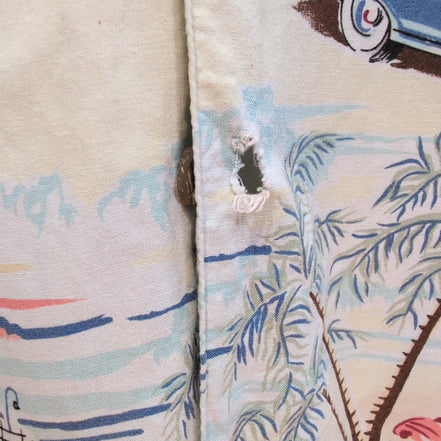 Chemise Hawaïenne Bluewater Beige Surf Palmiers Voitures Taille XXL