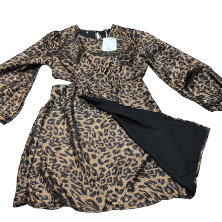 Robe Emilie.K Diane M Manches Longues Léopard Noir Doré Neuve Étiquette