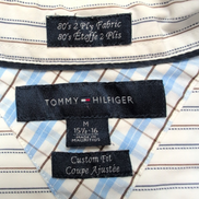 Chemise Tommy Hilfiger Homme Taille M/L Custom Fit Rayée Bleue Marron Coton