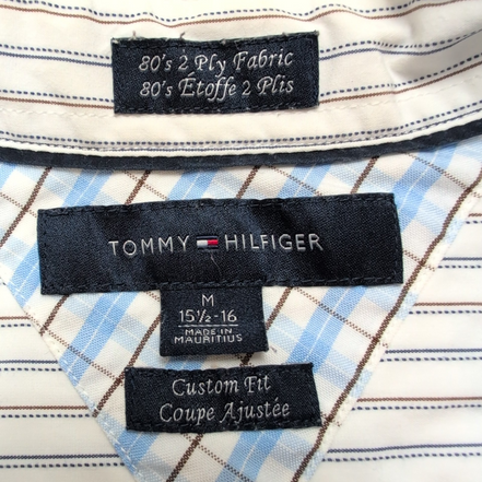 Chemise Tommy Hilfiger Homme Taille M/L Custom Fit Rayée Bleue Marron Coton