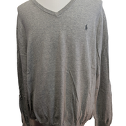 Pull POLO RALPH LAUREN Homme XL Gris Foncé Col V Logo Ton sur Ton Excellent État