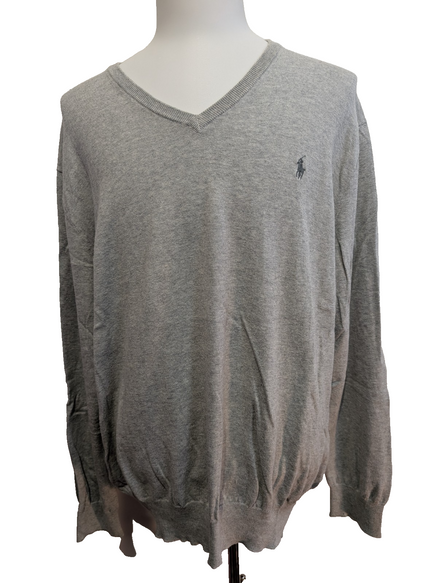 Pull POLO RALPH LAUREN Homme XL Gris Foncé Col V Logo Ton sur Ton Excellent État