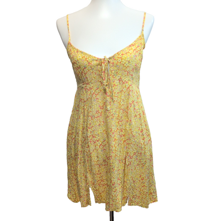 Robe d'été Jaune Fleurie Rayonne Bretelles Réglables Poches L