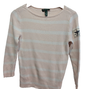 Pull femme LAUREN Ralph Lauren rose blanc rayures écusson taille S