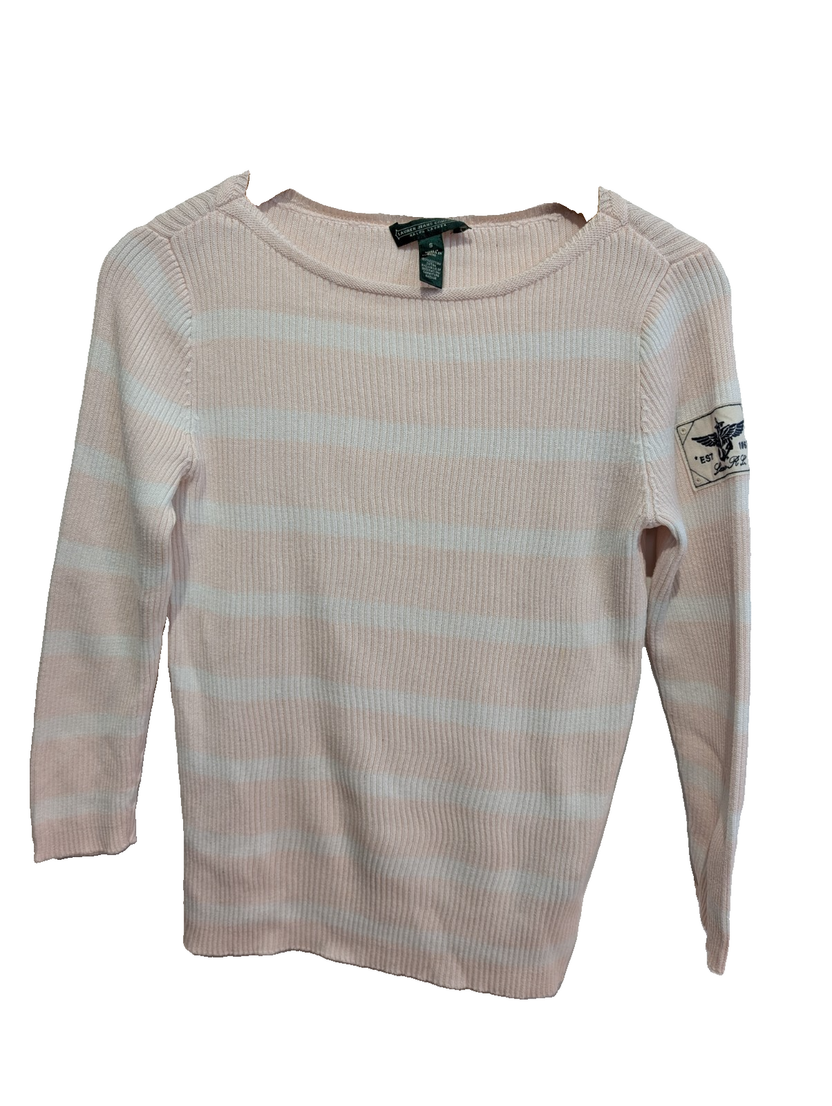 Pull femme LAUREN Ralph Lauren rose blanc rayures écusson taille S