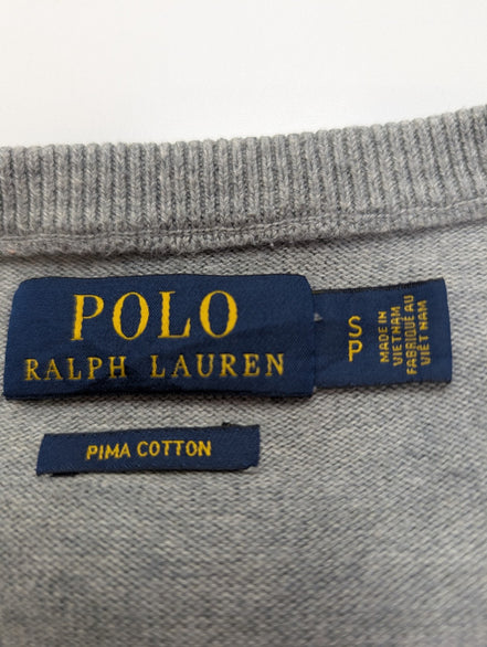 Pull Polo Ralph Lauren Polo col V gris logo gris Pima Cotton taille S