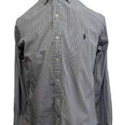Chemise Polo Ralph Lauren Shirt M/L Regent Custom Fit Bleu Rayé Classique