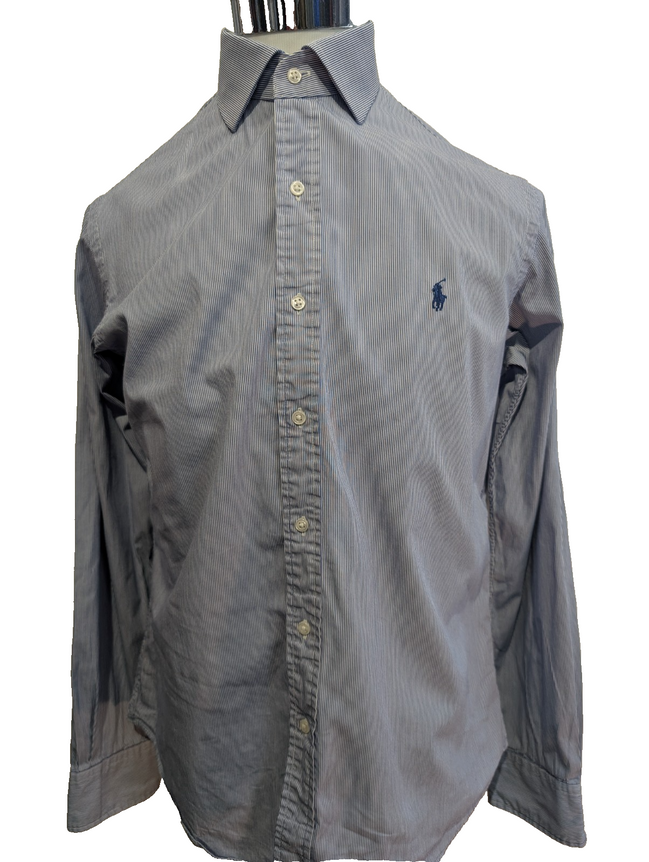 Chemise Polo Ralph Lauren Shirt M/L Regent Custom Fit Bleu Rayé Classique