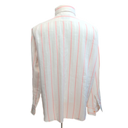 Chemise Prince Bellini Vintage XL Blanc Rayures Roses Col Pointu USA