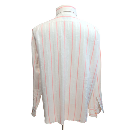 Chemise Prince Bellini Vintage XL Blanc Rayures Roses Col Pointu USA