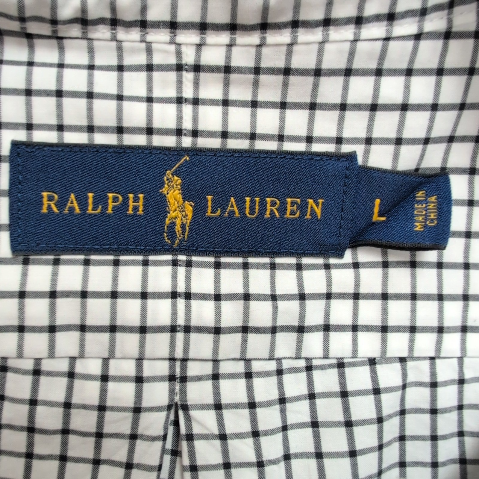 Chemise Ralph Lauren Taille L Carreaux Noir Blanc 100% Coton Logo Noir