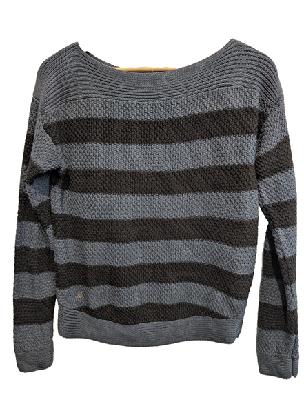 Pull Lauren Ralph Lauren femme S gris noir rayures grosse maille coton