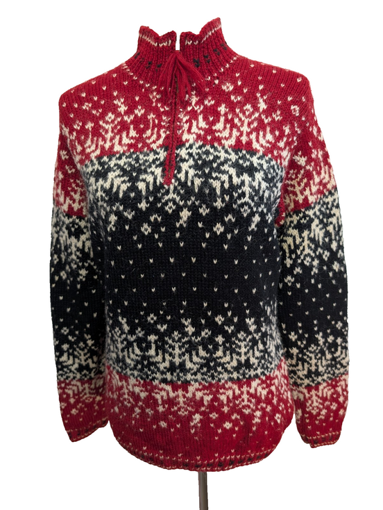 Pull LAUREN RALPH LAUREN Col Zippé FAIT MAIN 84% LAINE Motif flocon T. S Rare