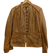 Veste cuir marron clair Sei avec franges femme taille XL #29c